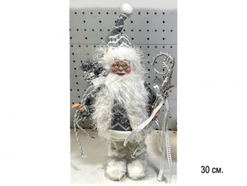 Дед Мороз арт. S1088-12-601 В вязаной кофте и белом меховом жилете 30 см в пак.