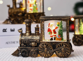 Фонарь Новогодний арт. 690810-2-502 "Паровоз Дед Мороз со звездой" на батар. свет 14*9 см в кор.