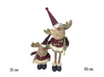 им Олень арт. L439AB В колпаке и шарфе, ножки телескопические 60 см в пак.