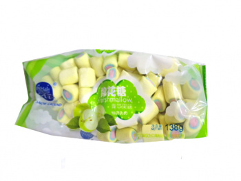 Маршмеллоу арт. 884578 Рулетики цветные "Зеленое яблоко" 138 г в пак.*