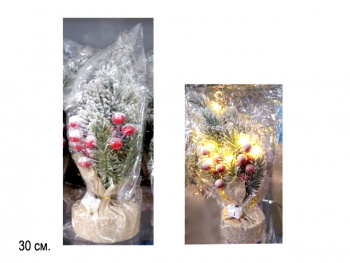 Ветка арт. 1005-007 Еловая в снегу, с ягодами на бат. свет 30 см в пак.