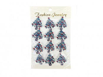 Брошь арт. 30395/XZ1849-709 Елка зеленая стразы Набор 12 шт. в пак.