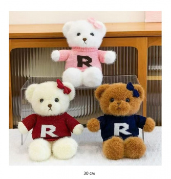 им Медведь арт. YE250914-2 Цвета микс в свитере, с бантиком на ушке 30 см в пак.)