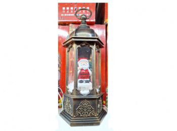 Фонарь Новогодний арт. 6D-502 "Дед Мороз с елочкой" с шариками на бат. свет. муз. USB в кор.