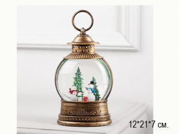 Фонарь Новогодний арт. 2103A-1-601 "Снеговики" свет, музыка, USB в кор.