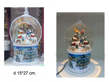 Фонарь Новогодний арт. 24033AB-1-601 "Карусель. Полет Деда Мороза" свет, музыка, USB в кор.