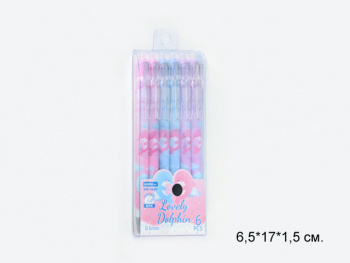 кц_Ручка стираемая гелевая арт. WB-5660 Набор 6 шт. черная 0,5 мм Дельфины