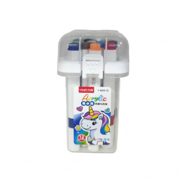 Маркеры арт. Y-8023-12 Акриловые 12 шт. "Единорог" в прозрачном кейсе|