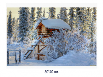 Алмазная мозаика арт. MD5116 Домик в зимнем лесу 40*50 полная выкладка без подрамника