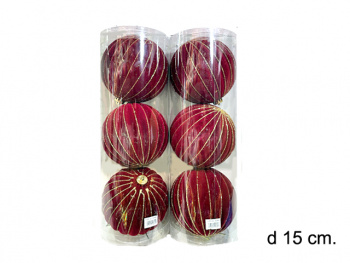 Шары арт. 15RDC3-H82 Красные с золотом Набор 3 шт. d-15 см в тубе