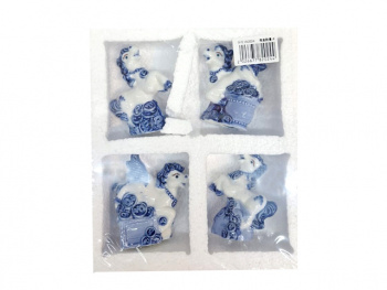 Фигурка фарфоровая арт. W2024-601 Лошадь на монетах бело-синяя ассорти 9 см 1шт. в пак. (4шт.) упак.