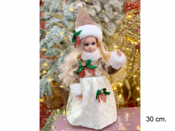 Снегурочка арт. 23C33-12-601 В бело-бежевой шубке с бантиками 30 см в кор.