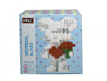 Конструктор арт. PT6139-802 Микро Медведь белый с цветком 605 дет. в кор.