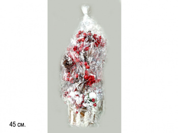 Ветка арт. 1006-007 Еловая в снегу, с ягодами, шишками на бат. свет 45 см в пак.