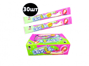 Конфета арт. 108___/108___ Жевательная трубочка-тянучка с начинкой Клубника 13 г 30 шт упаковка'