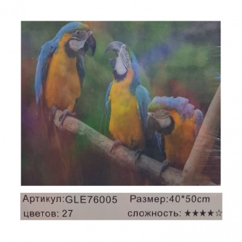 Алмазная мозаика арт. GLE76005 Попугаи на ветке 40*50 полная выкладка на подрамнике