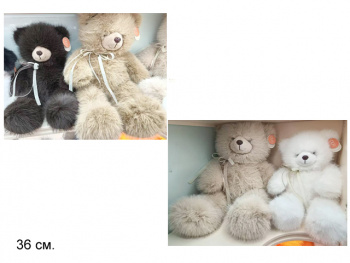 им Медведь арт. 209056 Меховой с лентой на шее цвета микс 36 см в пак.