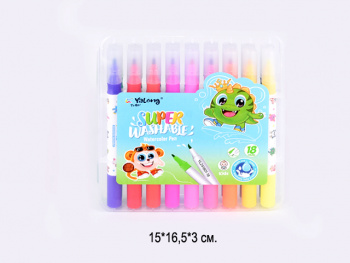 кц_Фломастеры акварельные арт. YL241801-18 Набор 18 цветов двусторонние в пласт.кор.