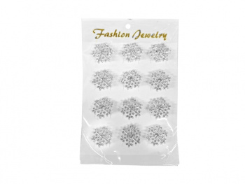 Брошь арт. 32627/XBZ0002-709 Снежинка серебро стразы Набор 12 шт. в пак.