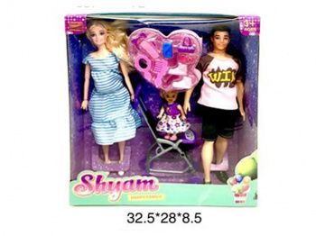 Кукла арт. 537 Семья с ребенком, аксессуарами в кор._