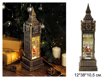 Фонарь Новогодний арт. 2106AB-1-601 "Дед Мороз и олень" свет, музыка, USB в кор.