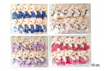 им Медведь арт. 830/10 В атласной юбке цвета микс 10 см в пак.