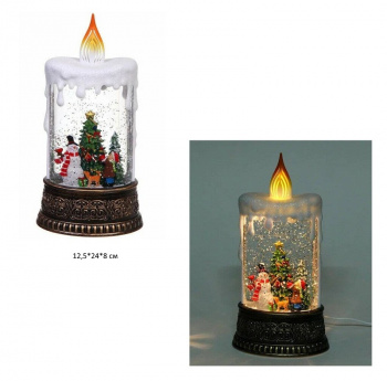 Фонарь Новогодний арт. 23016B-502-601 "Снеговик и мальчик" свет, музыка, USB в кор.