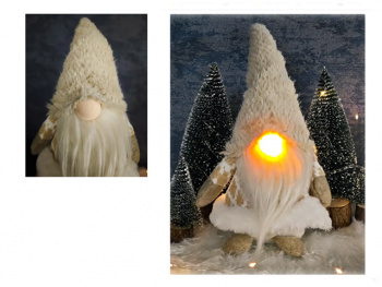 им Гном арт. W6719-601 В коричневом колпаке, нос свет. 32 см в пак.