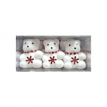 Игрушка-подвеска арт. 803012 Белый медведь с красной снежинкой 7 см Набор 3 шт в прозр.кор.