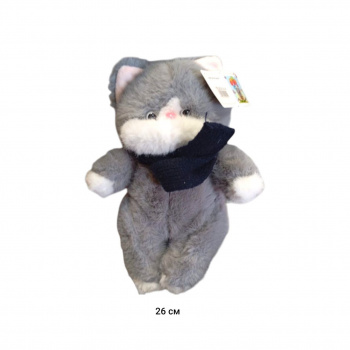 им Кот арт. YE25219-2-5 Пушистый серый в шарфе муз. 26 см в пак.)