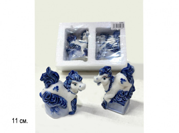 Фигурка фарфоровая арт. W2038-601 Лошадь на монетах бело-синяя ассорти 11 см 1шт. в пак. (2 шт.)