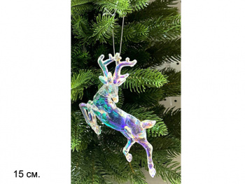 Игрушка-подвеска арт. LC9016-601 "Олень" прозрачный 15 см в пак.