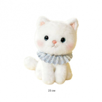 им Кошка арт. 209964/2508-78 Белая с кружевным воротничком 25 см в пак.