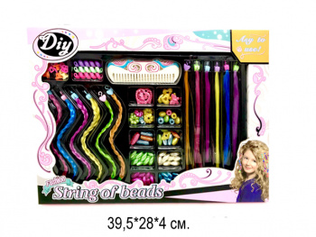 Набор украшений арт. 004B Расческа, бусины, пряди для плетения косичек в кор._/36шт./