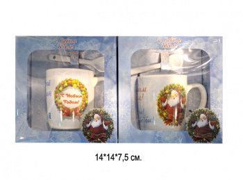 Подарочный набор арт. AT1866-502 Чайный, кружка с ложкой "Праздничный венок" 2 вида в кор.