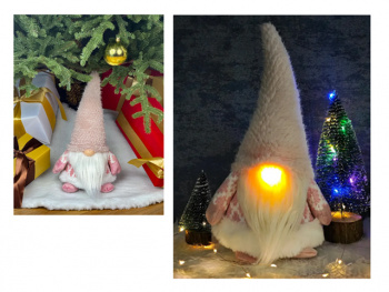 им Гном арт. W6712-601 В розовом колпаке, нос свет. 32 см в пак.